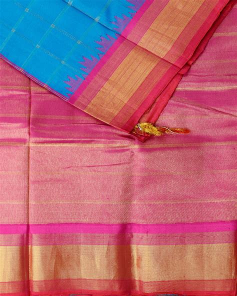 Azure blue color handloom Gadwal Silk saree – TGSCO Handlooms