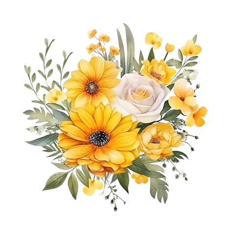 Yellow Flower Arrangement With Watercolor Style, Watercolor Flowers ...