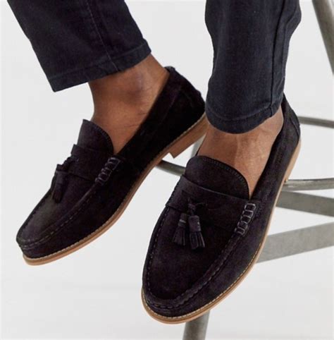 ASOS DESIGN Wide Fit tassel loafers in black suede with natural sole ...