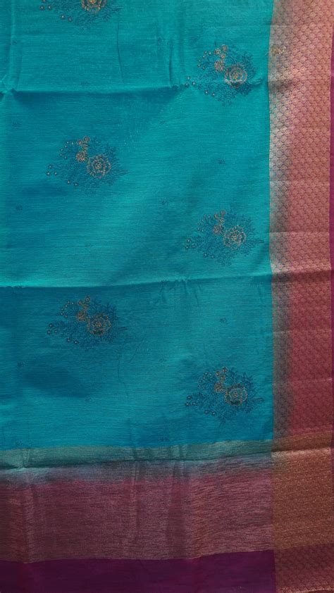 Bamboo Silk Saree-Ramar Blue Tree Zari embryoid Work – Charvi Boutique