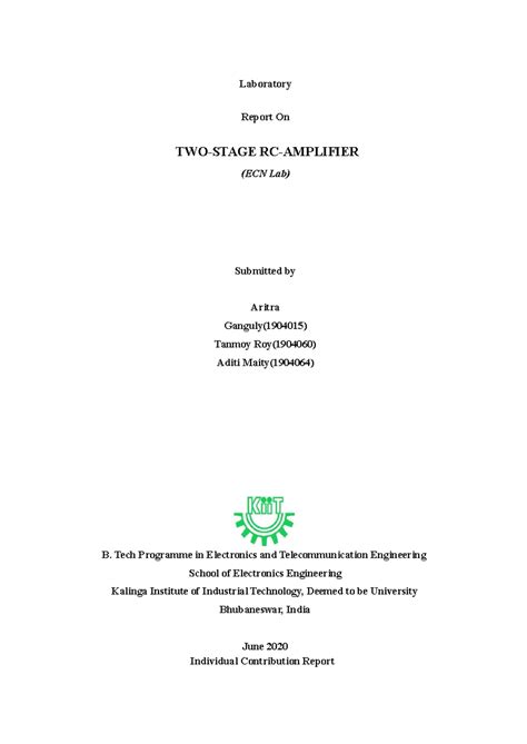 ECN LAB: Two-Stage RC Amplifier Experiment Report - Studocu