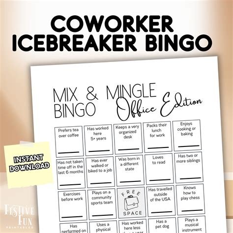 Coworker Bingo Office Icebreaker Game - Printable Team Building Find ...