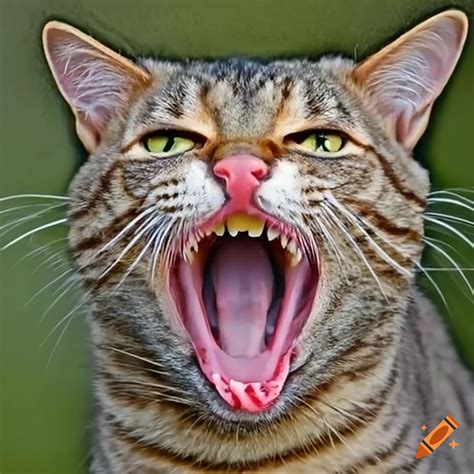 Cat with mouth open appearing to yawn on Craiyon