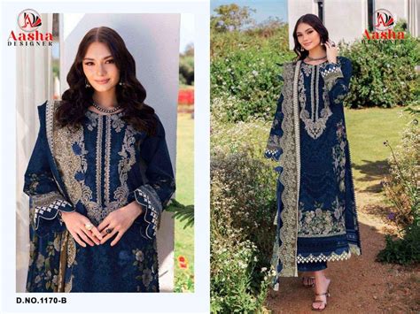 AASHA DESIGNER DESIGN NO - 1170 AB PURE COTTON PRINT HEAVY EMBROIDERED ...