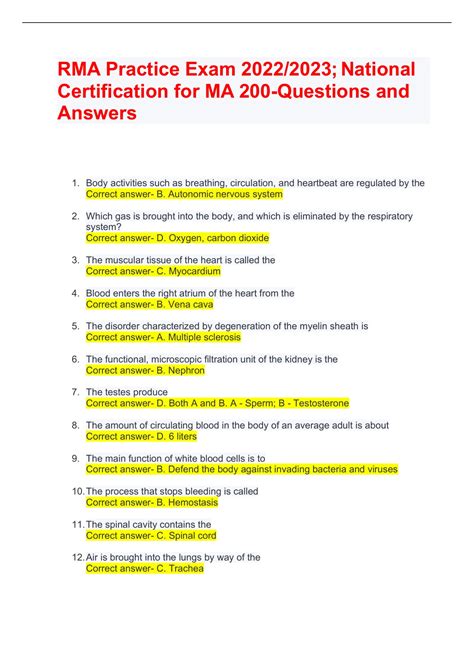 RMA Practice Exam 2022/2023; National Certification for MA 200 ...