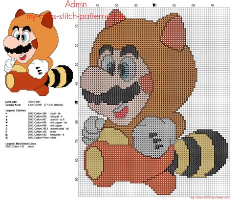 Super Mario Bros Tanooki suite free cross stitch pattern 77 x 97 ...