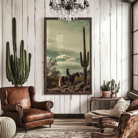 A Cowboy and Cactus, Western Decor, Western Art, Cowboy Art, Western ...