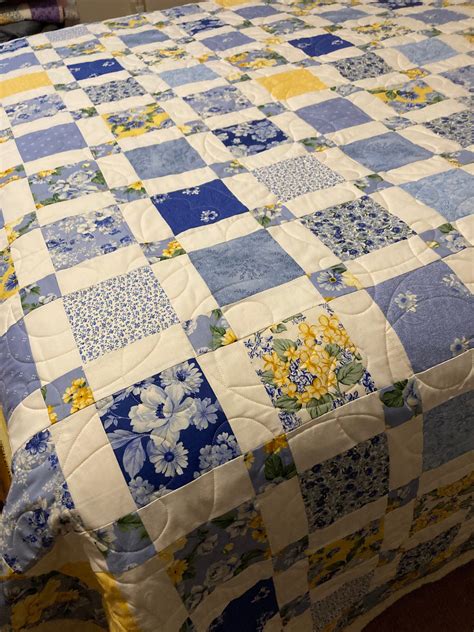 Blue and Yellow Queen/king Size - Etsy | Patchwork quilt patterns ...
