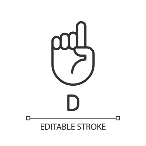 Signing letter D in ASL pixel perfect linear icon. Nonverbal system ...