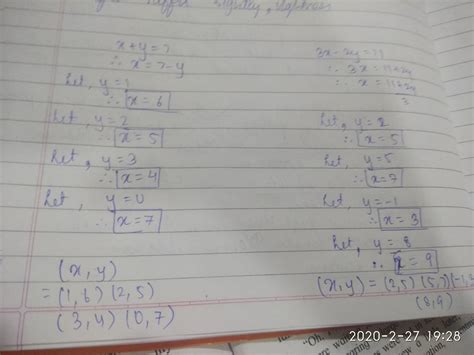 1) given X+y=7 and 3x-2y=11 are linear equations. Draw the graph for ...