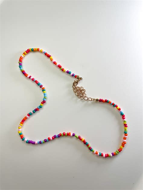 Colourful Beaded Necklace - Etsy UK