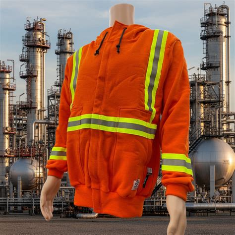Refinery Work Wear FR Orange HI-VIS Zip Up Hoodie Sweatshirt – Refinery ...