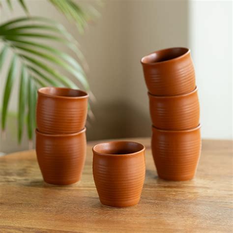 ExclusiveLane 'Terra' Ceramic Tea Kullads (Set of 6, 160 ML, Microwave ...