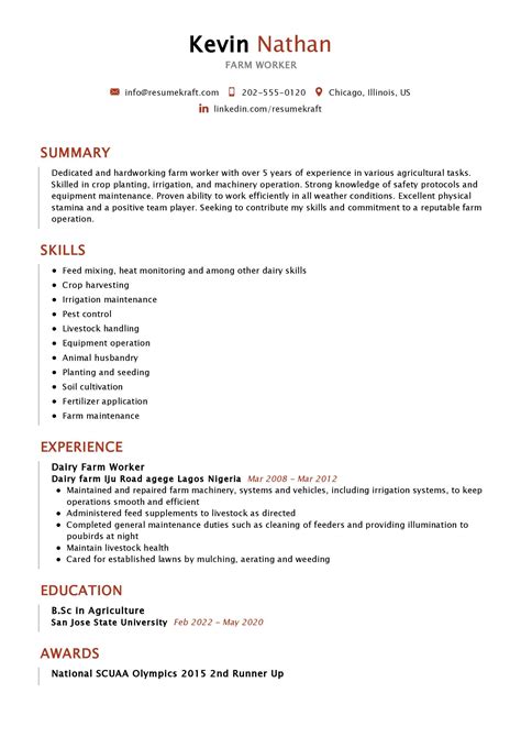 Farm Worker Resume Sample in 2026 - ResumeKraft
