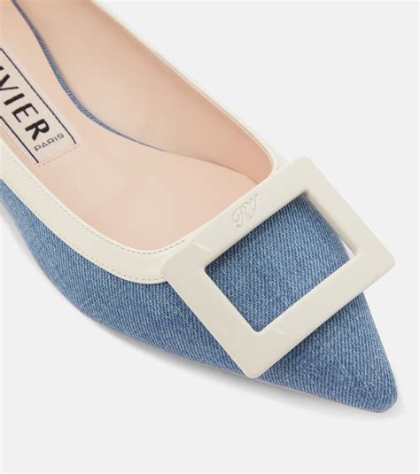 Leather-trimmed denim ballet flats in blue - Roger Vivier | Mytheresa