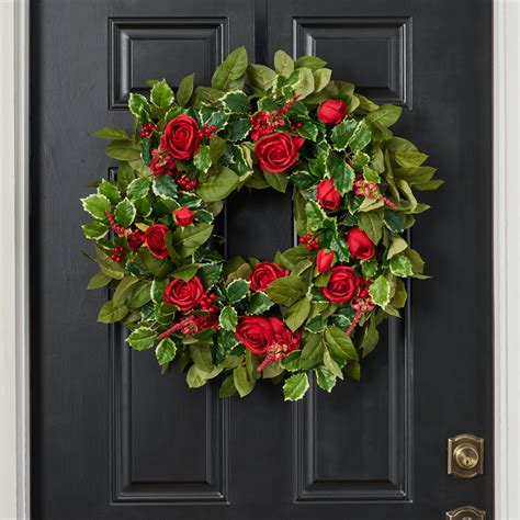 Variegated Holly Wreath Christmas Holly Wreath 12" Natural Home Door
