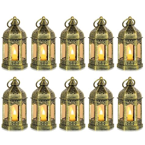 Sziqiqi Mini Lanterns Decorative for Centerpiece: 10pcs Hanging Small Black Lantern Bulk with ...