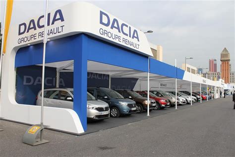 Peugeot and Renault outdoor boxes at the last year\'s Barcelona Motor Show