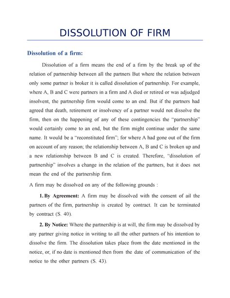 Dissolution OF FIRM - DISSOLUTION OF FIRM Dissolution of a firm ...
