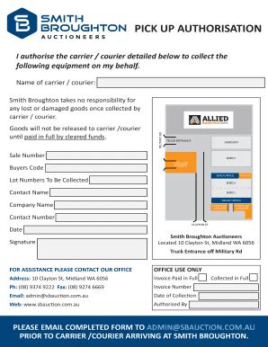 Pick Up Authorisation Form - Fill Out, Sign & Share Online | pdfFiller