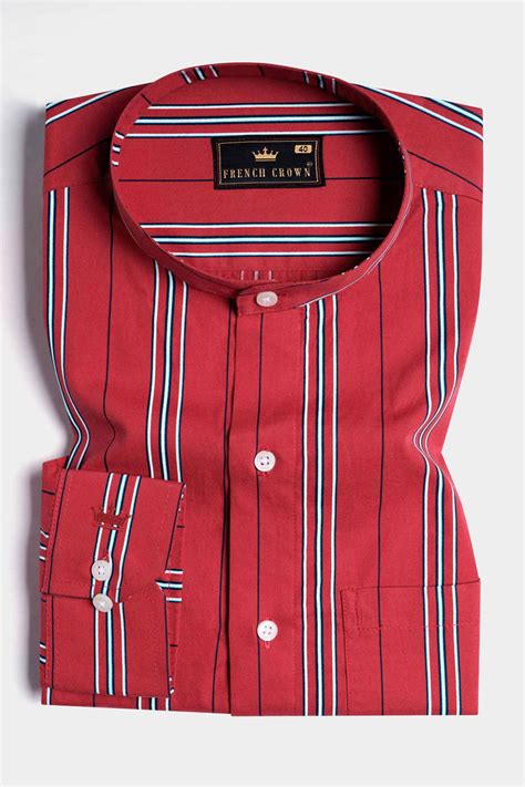 Cardinal Red with White and Cove Blue Casual Stripes Premium Cotton ...
