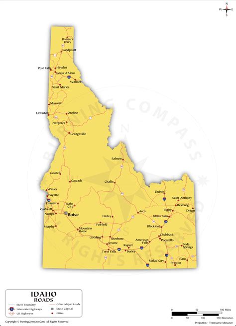 Idaho Road Map with Interstate Highways and US Highways