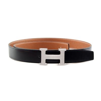 H1002 Hermes belt leather in Black/Camel with H Silver Buckle