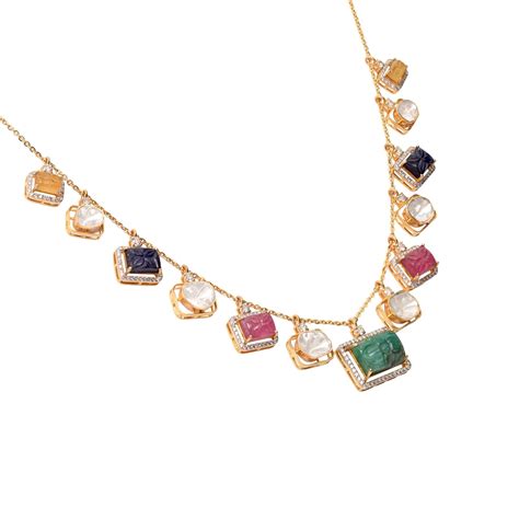 Luster Liege Polki Diamond Necklace | 14K Gold Navratna Jewellery ...