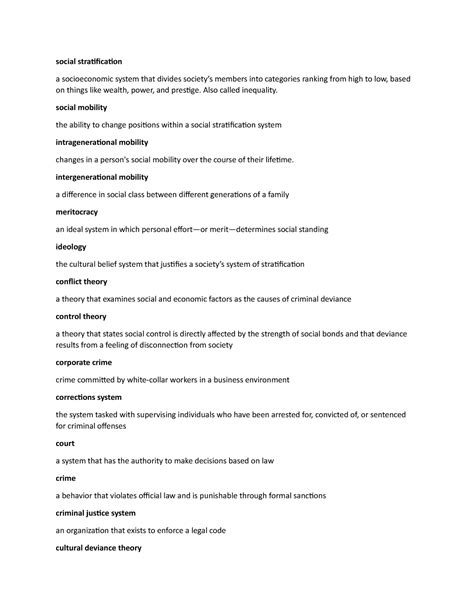 Definition of sociological terms - social stratification a ...