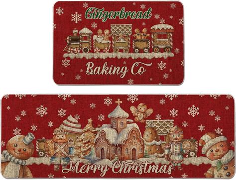Amazon.com: GAGEC Christmas Kitchen Rug Gingerbread Family Red Kitchen ...