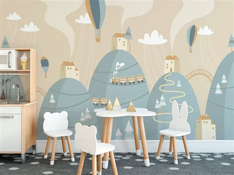 Dreamland Mountain Wallpaper | Playful Kids Adventure Mural