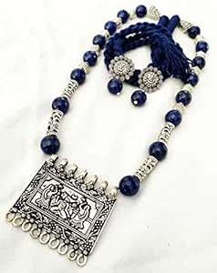 Buy Handmade Blue semi-Precious Agate Stone Oxidised Silver Fashion ...