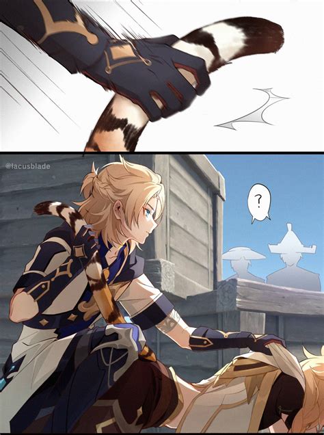 aether, albedo, and nobushi (genshin impact) drawn by lacusblade | Danbooru