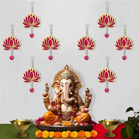 TIED RIBBONS Pack of 10 Wall Door Hanging Lotus Latkan Toran with Bells ...