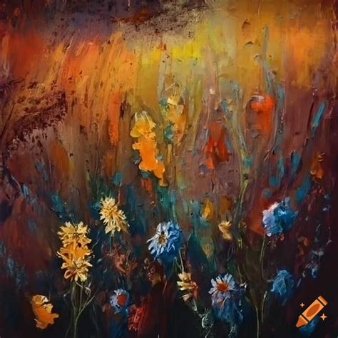 Field of wild flowers in a classic color palette oil painting style on Craiyon