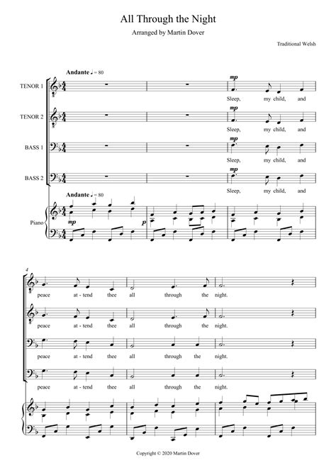 All Through the Night - TTBB - Lower Voices - Four part choir (arr ...