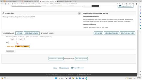 Solve the logarithmic equation for x. (Enter your answers as a comma ...