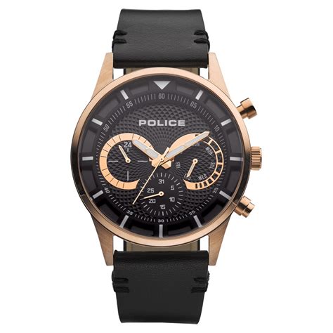 Buy Online Police Quartz Multifunction Black Dial Leather Strap Watch ...