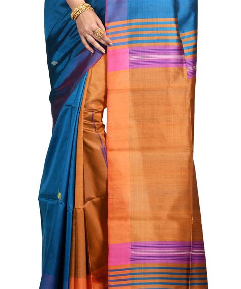 Resham shilpi cyan blue bengal silk saree with handwoven design ...