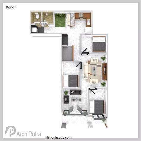 Desain Rumah 1 Lantai 6 x 15 Meter dengan 3 Kamar Tidur ~ HelloShabby ...