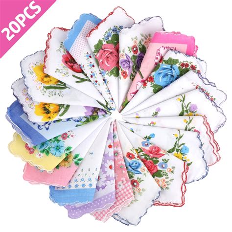20pcs Vintage Floral Handkerchiefs, TSV Women's Cotton Handkies, Flower ...