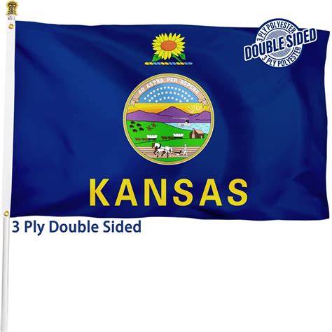 Kansas State Flag 3x5 ft Double Sided, Durable Polyester, KS Flag with ...