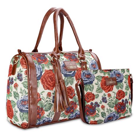 Lorna Tapestry Fabric & Faux Leather Sling Bag for Women (Red-Floral ...
