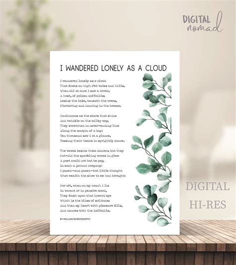 I wandered lonely as a cloud by william wordsworth motivational poem ...