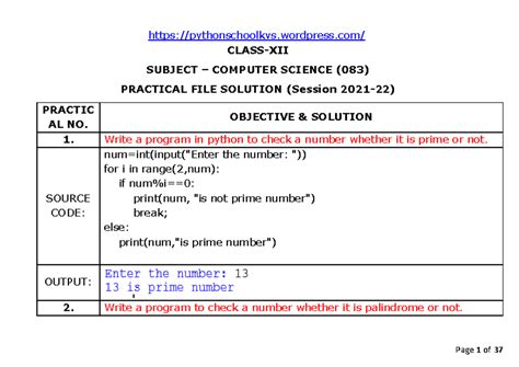 Solution of practicals class xii comp - pythonschoolkvs.wordpress ...