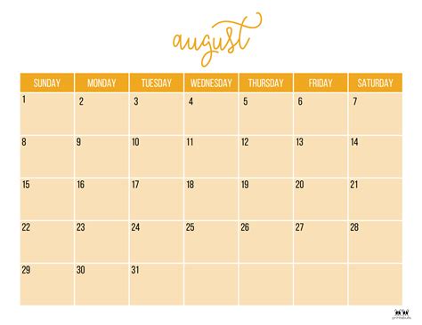 August 2021 Calendars - 15 Free Printables | Printabulls