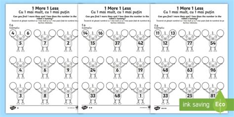 1 Less than Robot Worksheet 的图像结果