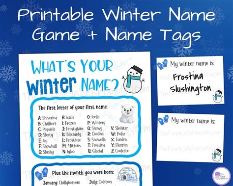 What's Your Winter Name Game With Sign and Name Tags, Winter Party ...