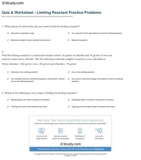 Quiz Worksheet Limiting Reactant Practice Problems — db-excel.com