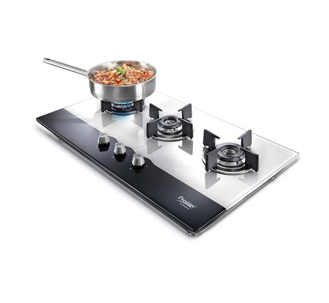 Prestige Hob Glass Top 3 Burner Non Auto Gas Stove, Black/White ...
